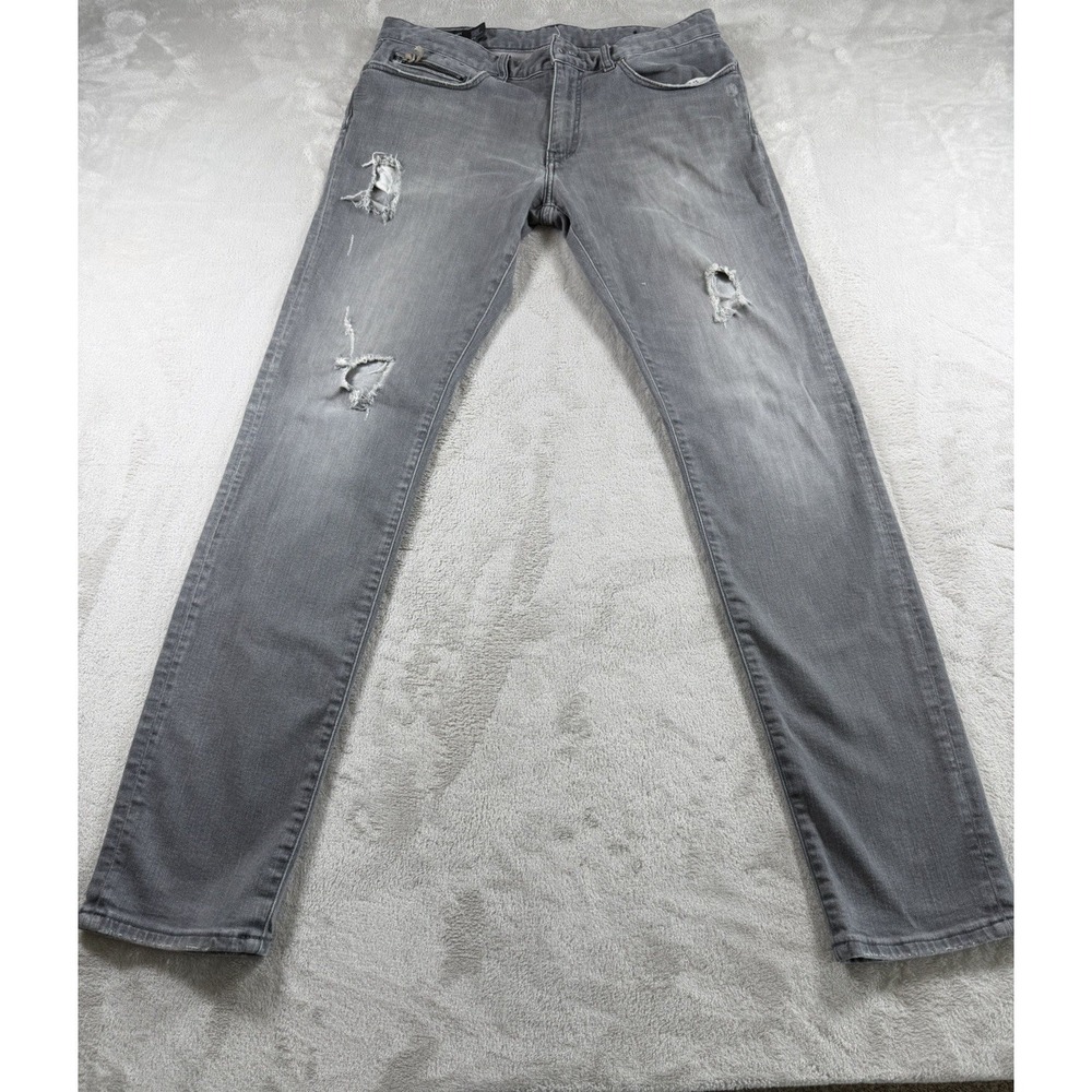 Armani Exchange AX Men's 30 Jeans Gray Distressed Slim Tapered Luxury Denim